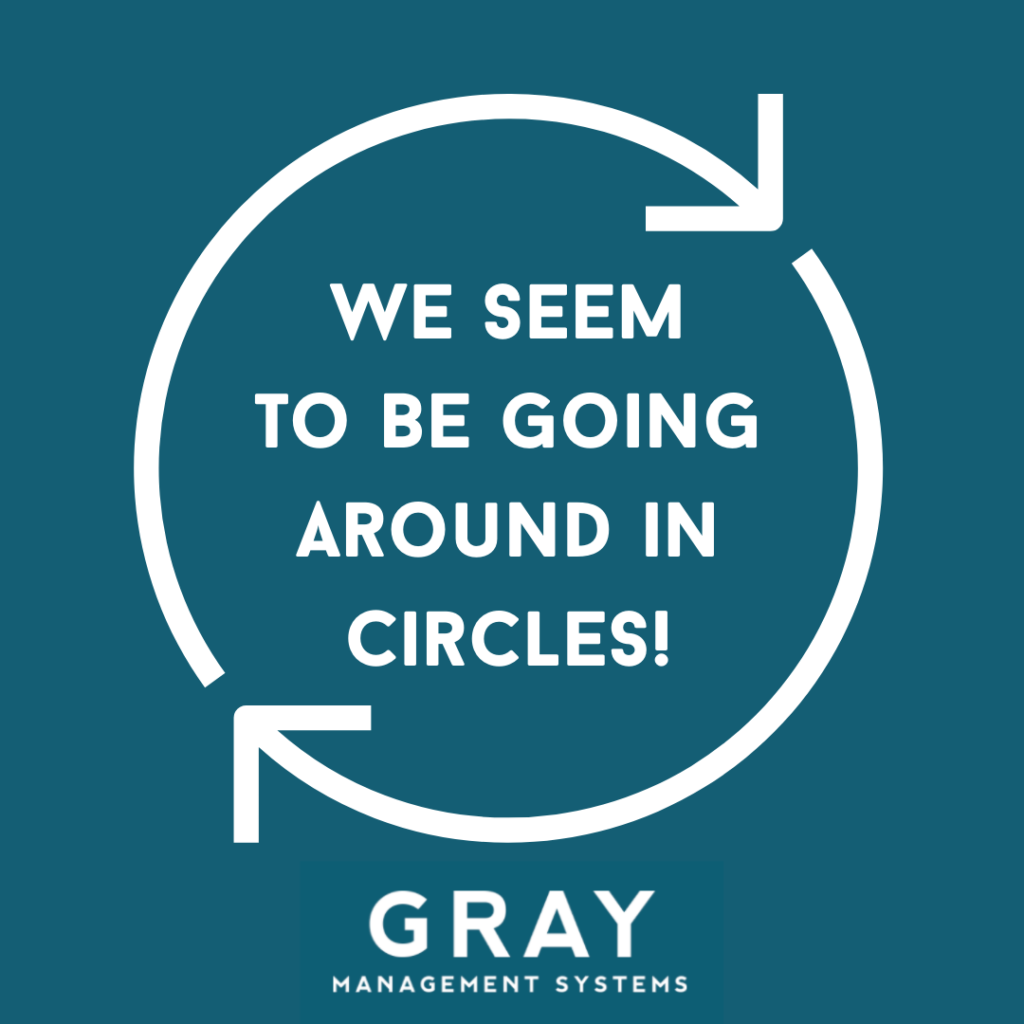 Image of circle with words ' we seem to be going around in circles'