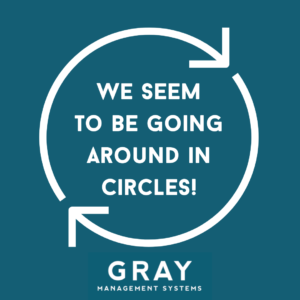 Image of circle with words ' we seem to be going around in circles'