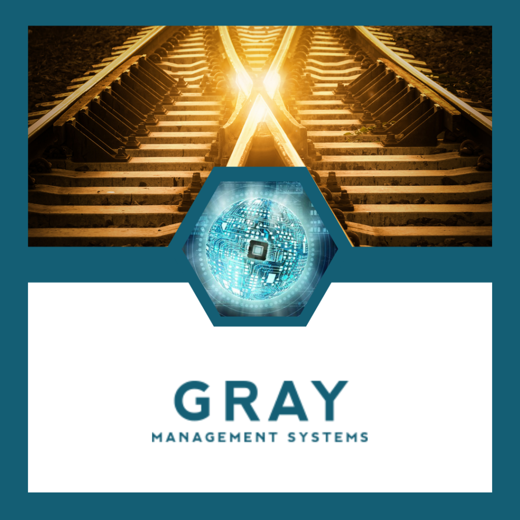 Gray Management Systems logo with image of 2 joining train tracks